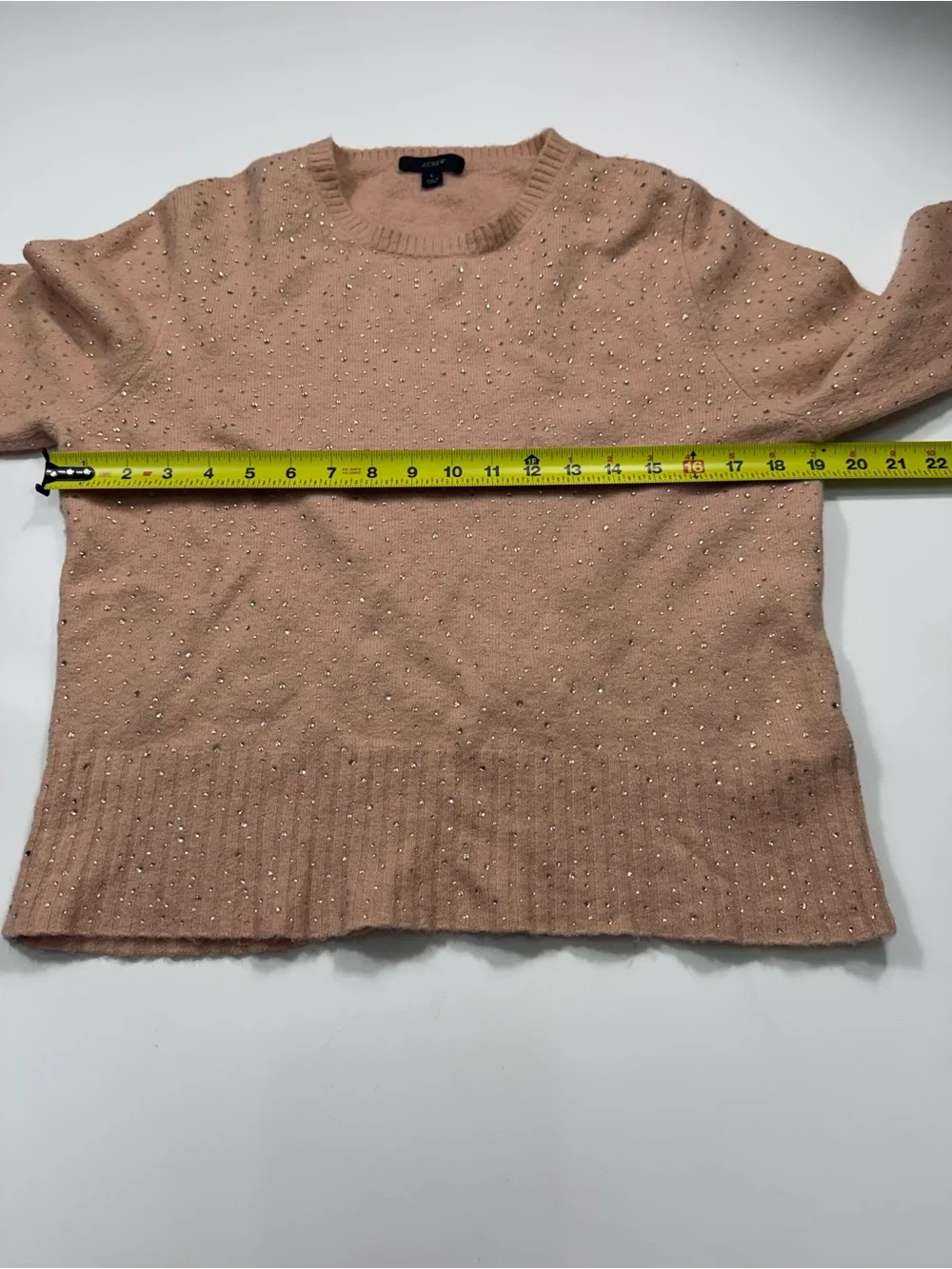 J. Crew Merino Wool Blend Peach Scoop-Neck Sweater with Subtle Sparkle